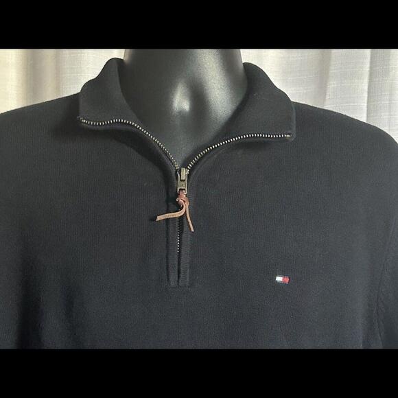Tommy Hilfiger 1/4 Zip Sweater Men's XL Black Pullover Long Sleeve Cotton - Picture 3 of 5